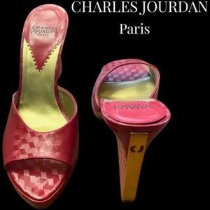 Charles Jourdan Paris Vintage Red Leather Open Toe Heel